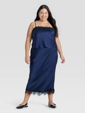 🌿🍒 NWT A New Day Lace Trim Plus Size Satin Midi Skirt Size XXL 🍒🌿